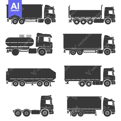 Aset desain premium: Set of Black Silhouettes of Different Types of Trucks