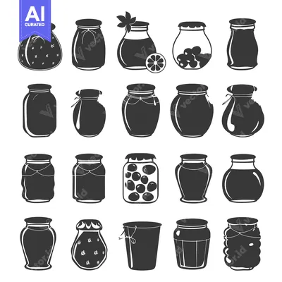 Aset premium populer: Set of Black Silhouettes of Glass Jars with Homemade Preserves