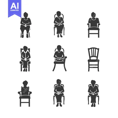 Popular premium asset: Set of black silhouettes of people sitting in chairs