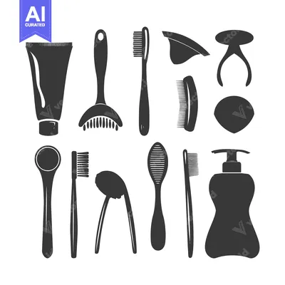 Aset desain premium: Set of black silhouettes of toiletries and beauty tools