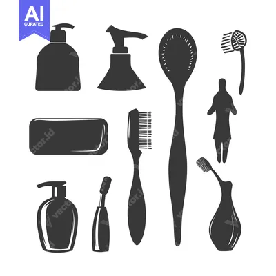 Set of Black Silhouettes of Various Bathroom and Hygiene Items