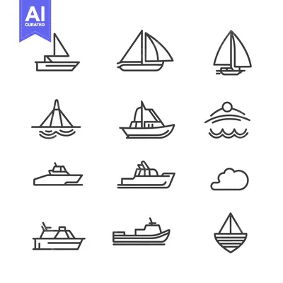 Set of Boat and Water Transport Line Icons