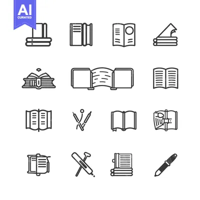 Aset desain premium: Set of Book Icons with Different Styles and Open Positions