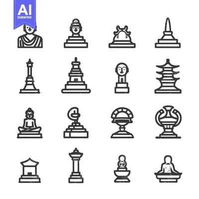 Aset desain premium: Set of Buddhist and Asian Religious Architecture Icons