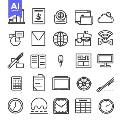 Aset desain premium: Set of Business and Finance Outline Icons