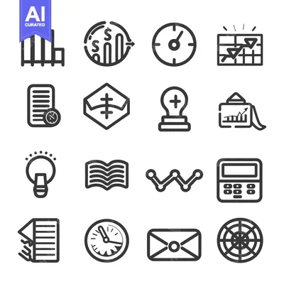 Aset desain premium: Set of Business and Finance Related Line Icons