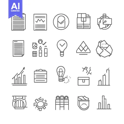 Set of Business, Finance, and Strategy Related Line Icons