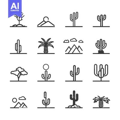 Premium design asset: Set of Cactus and Desert Icons in Line Style