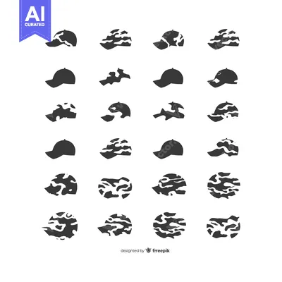 Aset desain premium: Set of Camouflage Pattern Baseball Caps in Silhouette