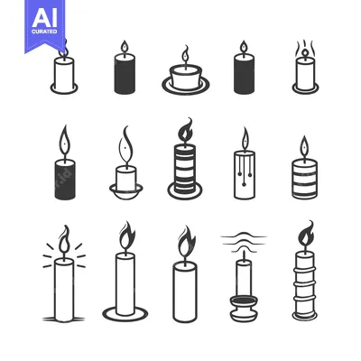 Aset desain premium: Set of Candle Icons with Different Shapes and Flames