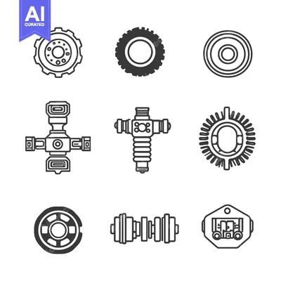Set of Car Parts and Accessories Outline Icons