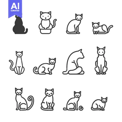 Aset premium populer: Set of cat icons in various poses, styles, and colors