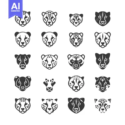 Aset premium populer: Set of Cheetah Head Icons in Black and White