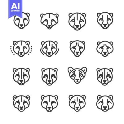 Popular premium asset: Set of Cheetah Head Icons in Line Style