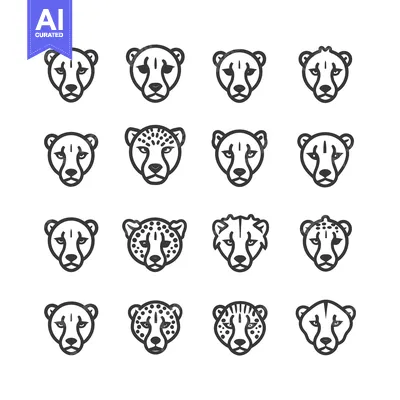 Premium design asset: Set of Cheetah Head Icons with Different Designs
