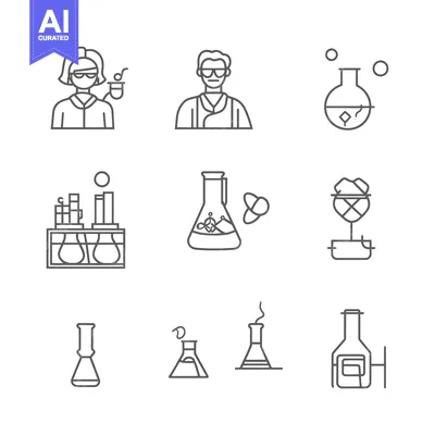 Aset desain premium: Set of Chemistry and Lab Icon Illustrations