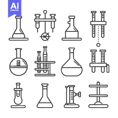 Aset desain premium: Set of Chemistry Laboratory Glassware Icons