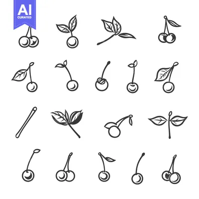 Aset desain premium: Set of Cherry Icons in Various Styles