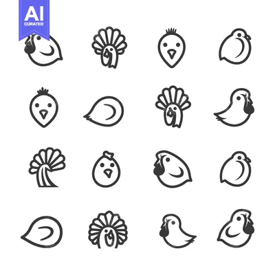 Aset premium populer: Set of Chicken and Turkey Icons in Black and White Outline Style