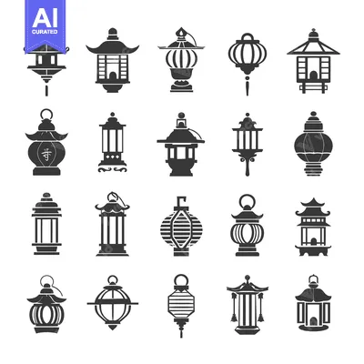 Set of Chinese Lanterns in Silhouette