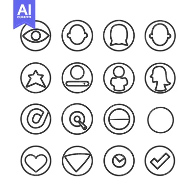 Aset premium populer: Set of Circle Icons with Different Symbols and Shapes