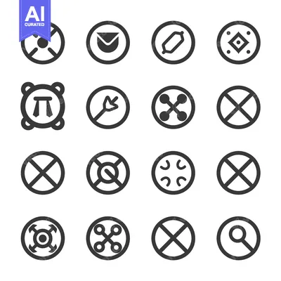 Aset premium populer: Set of Circular Icons with Various Shapes and Symbols