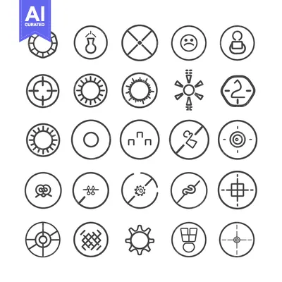Set of Circular Line Icons with Various Symbols and Shapes