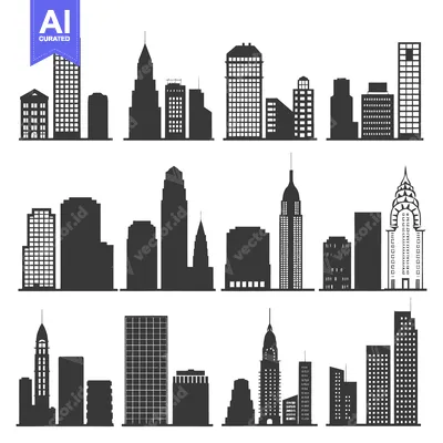 Set of City Skyline Silhouette Icons