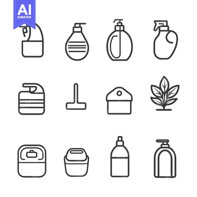 Set of Cleaning and Hygiene Products Icons