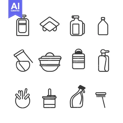 Aset desain premium: Set of Cleaning Supplies and Equipment Line Icons