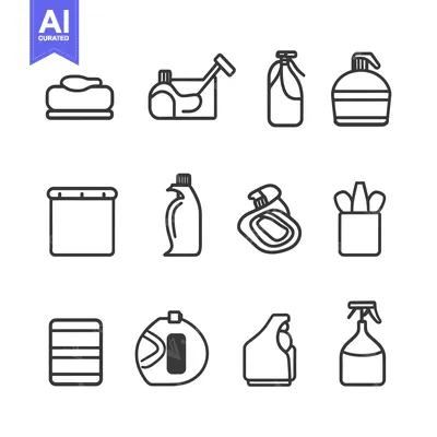 Set of Cleaning Supplies Icons in Outline Style