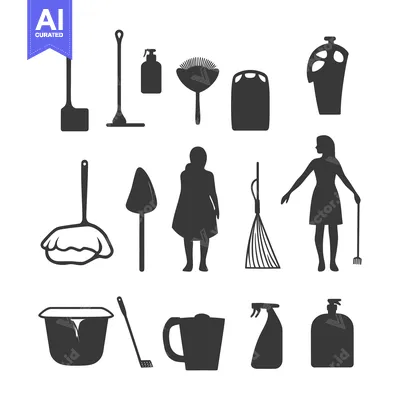 Popular premium asset: Set of Cleaning Tools and Supplies Silhouettes