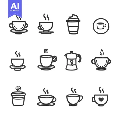 Set of Coffee and Tea Cup Icon Illustrations