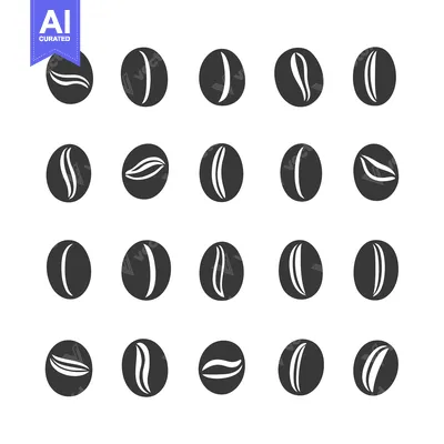 Aset desain premium: Set of Coffee Bean Icons in Different Shapes and Orientations