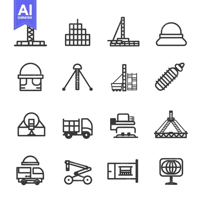 Set of Construction and Building Industry Icons in Line Style