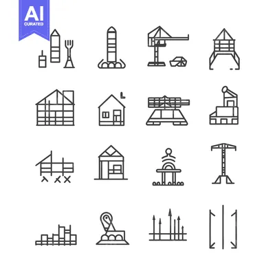 Aset desain premium: Set of Construction and Building Related Outline Icons