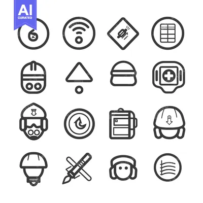Set of Construction Icons with Safety Equipment and Tools