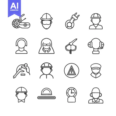 Aset desain premium: Set of Construction Worker and Safety Icons