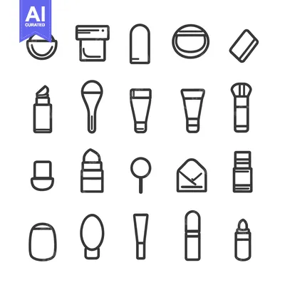 Set of Cosmetics and Beauty Icons in Outline Style
