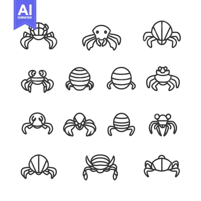 Set of Crab Icons in Outline Style