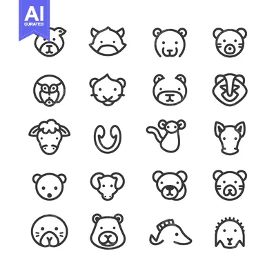 Aset premium populer: Set of Cute Animal Face Icons