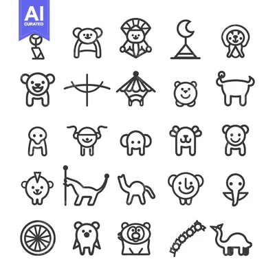 Popular premium asset: Set of Cute Animals and Circus-Related Icons in Black and White