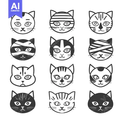 Popular premium asset: Set of cute black and white cat faces with different expressions