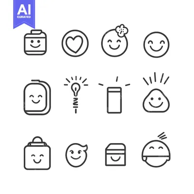 Aset desain premium: Set of Cute Emoticon Line Icons with Smiling Faces