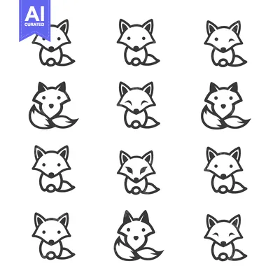 Set of Cute Fox Icons in Different Poses
