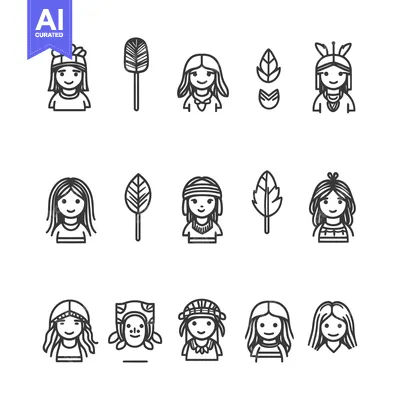 Aset desain premium: Set of Cute Girl Avatar Icons with Various Hairstyles and Accessories