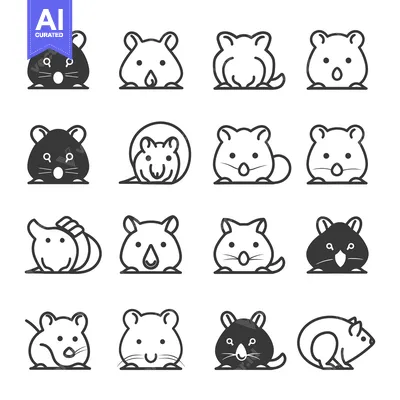 Aset premium populer: Set of Cute Hamster Cartoon Icons in Line and Silhouette Styles