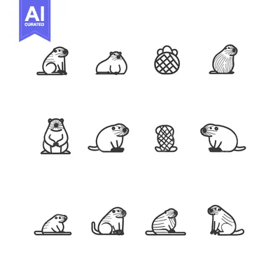 Aset premium populer: Set of Cute Line Art Gopher Icons in Different Poses