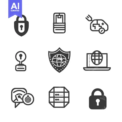 Aset desain premium: Set of Cybersecurity and Data Protection Icons