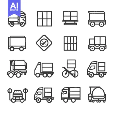 Aset desain premium: Set of Delivery Truck and Cargo Icons